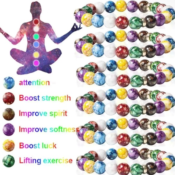 7 Chakra Reiki Healing Stone Bracelet Yoga Balance Energy Imitate Volcanic Stone - Picture 5 of 6